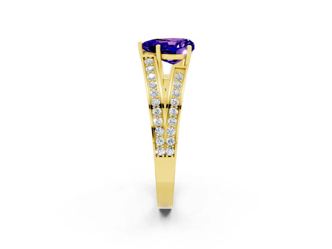 Yellow gold Heart Cut Tanzanite Split Shank Ring with Pavé Band and Four-Prong Setting_2