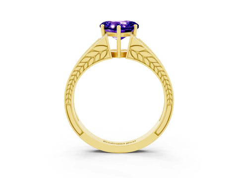 Yellow gold Heart Cut Tanzanite Split Shank Ring with Pavé Band and Four-Prong Setting_3