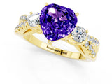 Yellow gold Heart Cut Tanzanite Three-Stone Ring with Pavé Split Shank and Four-Prong Setting_1