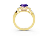 Yellow gold Heart Cut Tanzanite Three-Stone Ring with Pavé Split Shank and Four-Prong Setting_3