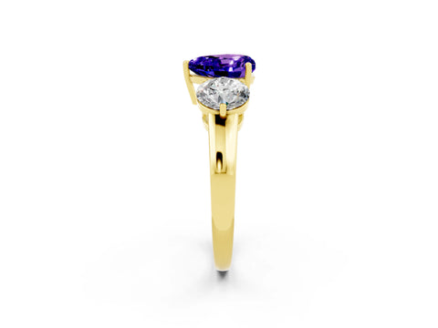 Yellow gold Heart Cut Tanzanite Three-Stone Ring with Prong Setting and Classic Band_2