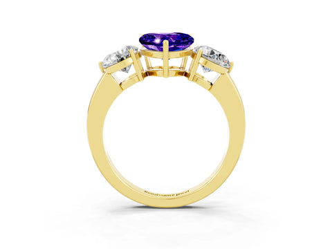 Yellow gold Heart Cut Tanzanite Three-Stone Ring with Prong Setting and Classic Band_3