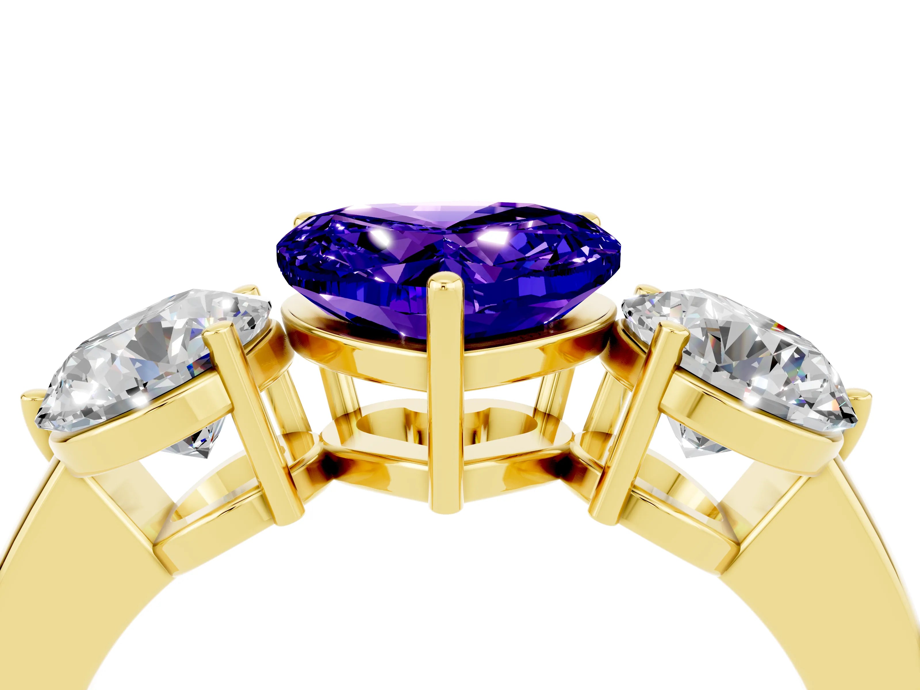 Yellow gold Heart Cut Tanzanite Three-Stone Ring with Prong Setting and Classic Band_4