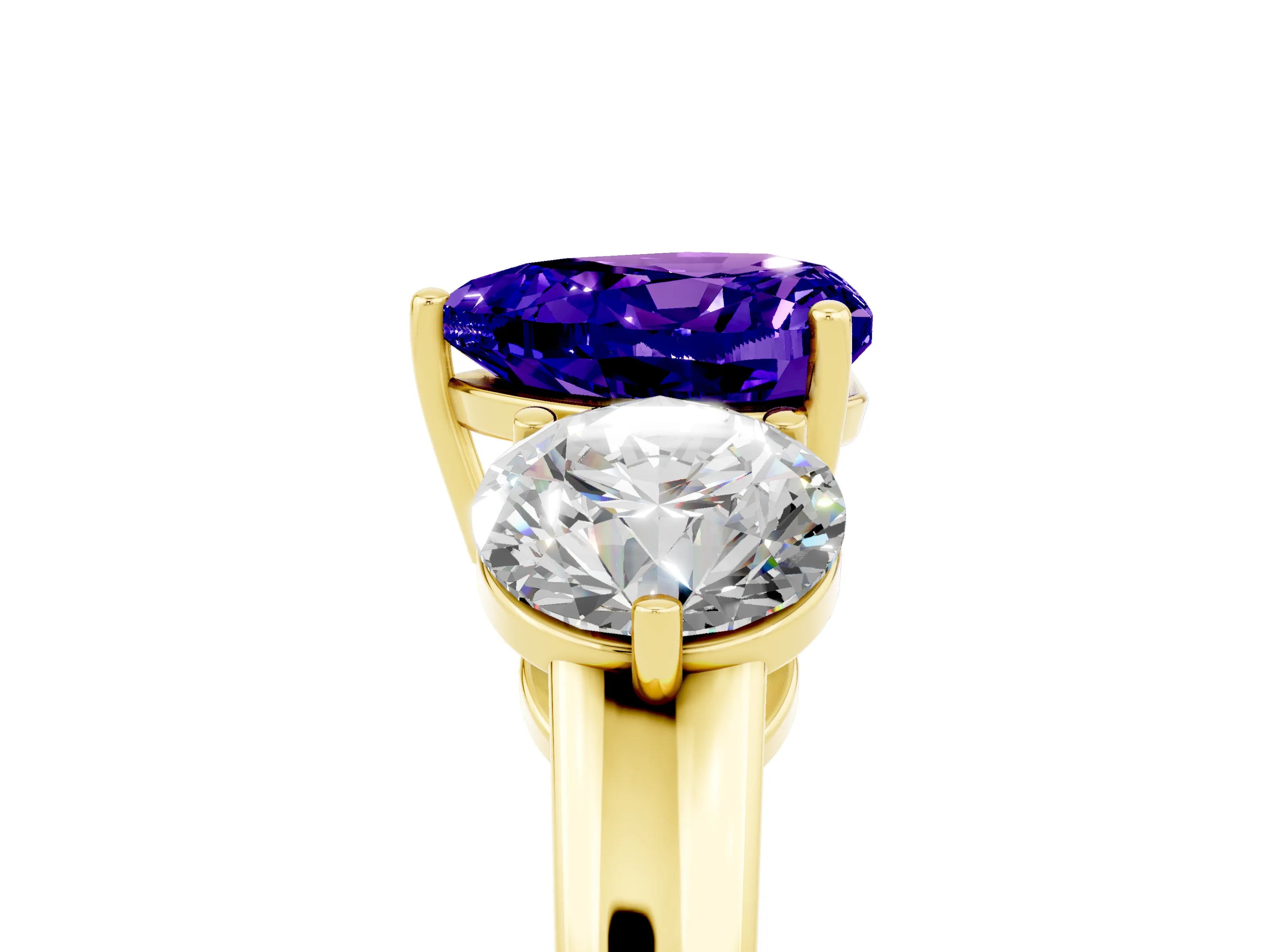 Yellow gold Heart Cut Tanzanite Three-Stone Ring with Prong Setting and Classic Band_5