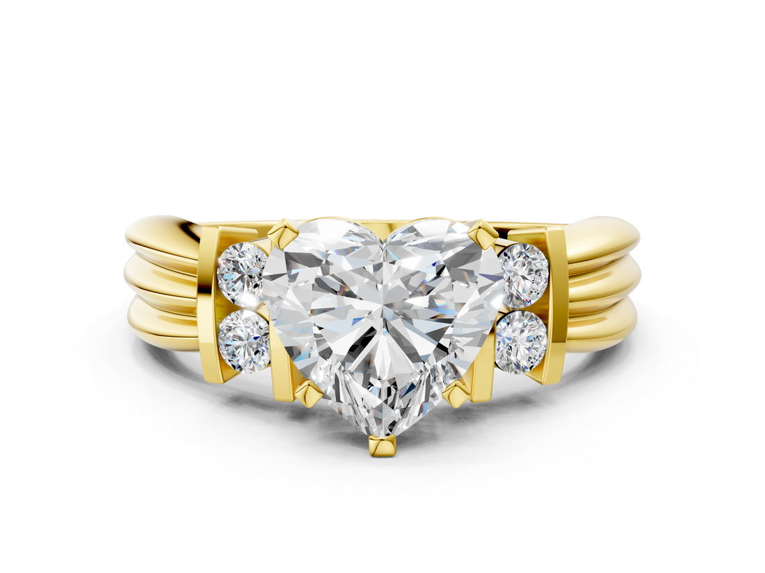 Yellow gold Heart Cut Three-Stone Channel Set Ring with Bar Prongs_61