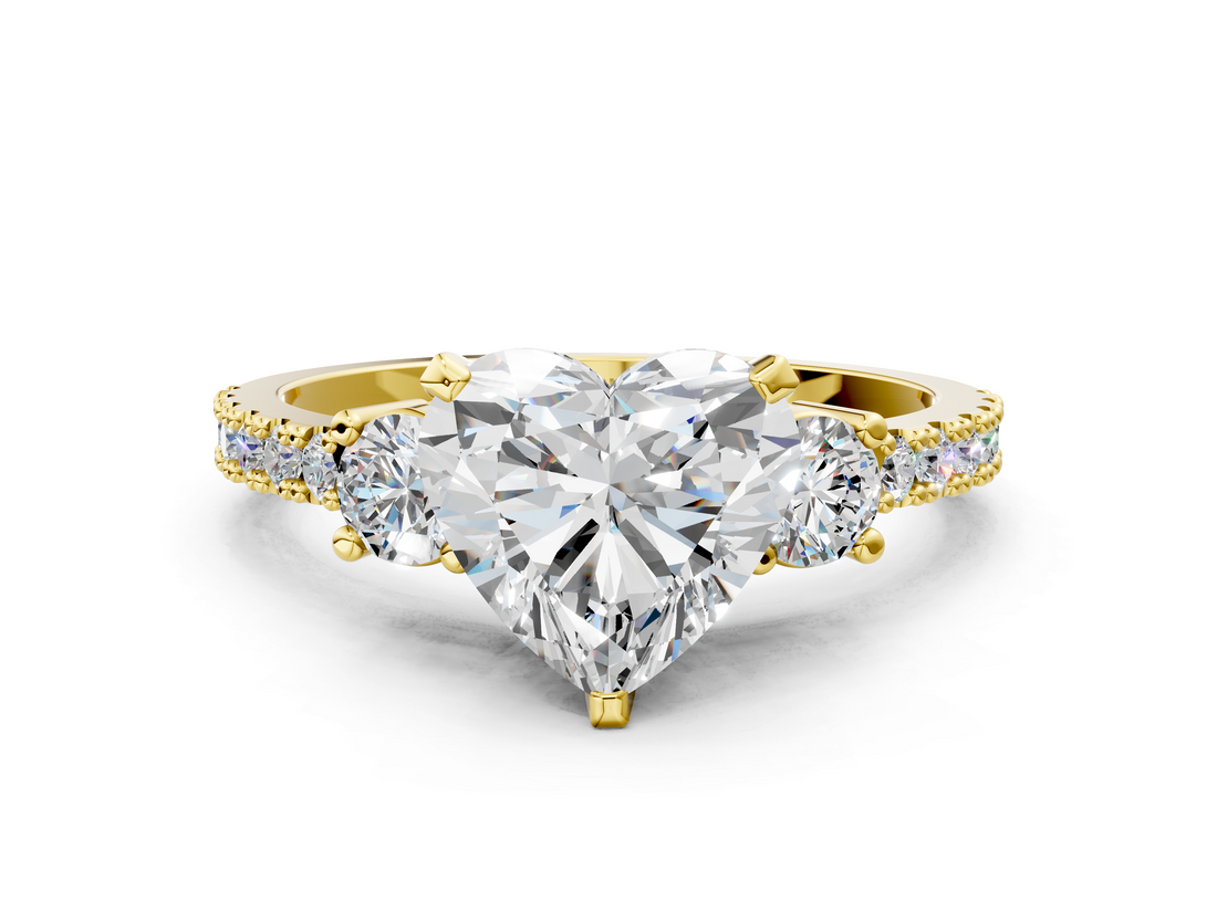 Yellow gold Heart Cut Three-Stone Diamond Pavé Band with Prong Setting_23