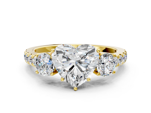 Yellow gold Heart Cut Three-Stone Diamond Pave Band with Prong Setting_89