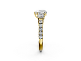 Yellow gold Heart Cut Three-Stone Diamond Pave Band with Prong Setting_91