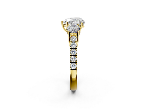 Yellow gold Heart Cut Three-Stone Diamond Pave Band with Prong Setting_91