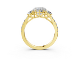 Yellow gold Heart Cut Three-Stone Diamond Pave Band with Prong Setting_92
