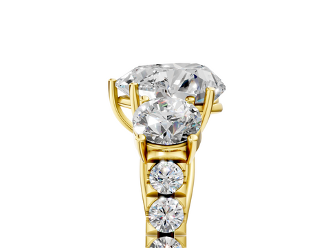 Yellow gold Heart Cut Three-Stone Diamond Pave Band with Prong Setting_94