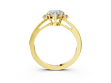 Yellow gold Heart Cut Three-Stone Solitaire Ring with Round Accent Diamonds and Four-Prong Setting_35
