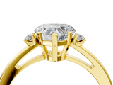 Yellow gold Heart Cut Three-Stone Solitaire Ring with Round Accent Diamonds and Four-Prong Setting_36