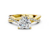 Yellow gold Heart Cut Twist Band Solitaire Diamond Ring with Pavé Setting_15
