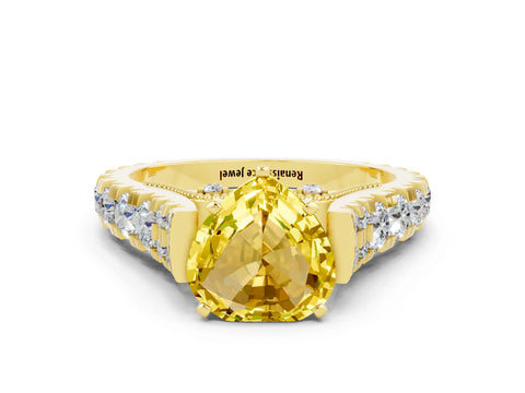 Yellow gold Heart Cut Yellow Sapphire Classic Solitaire Ring with Pavé Band and Four-Prong Setting_12