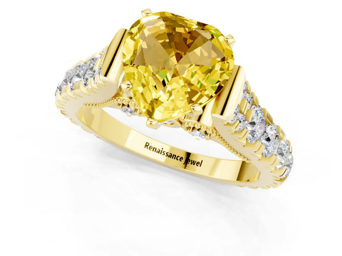 Yellow gold Heart Cut Yellow Sapphire Classic Solitaire Ring with Pavé Band and Four-Prong Setting_13