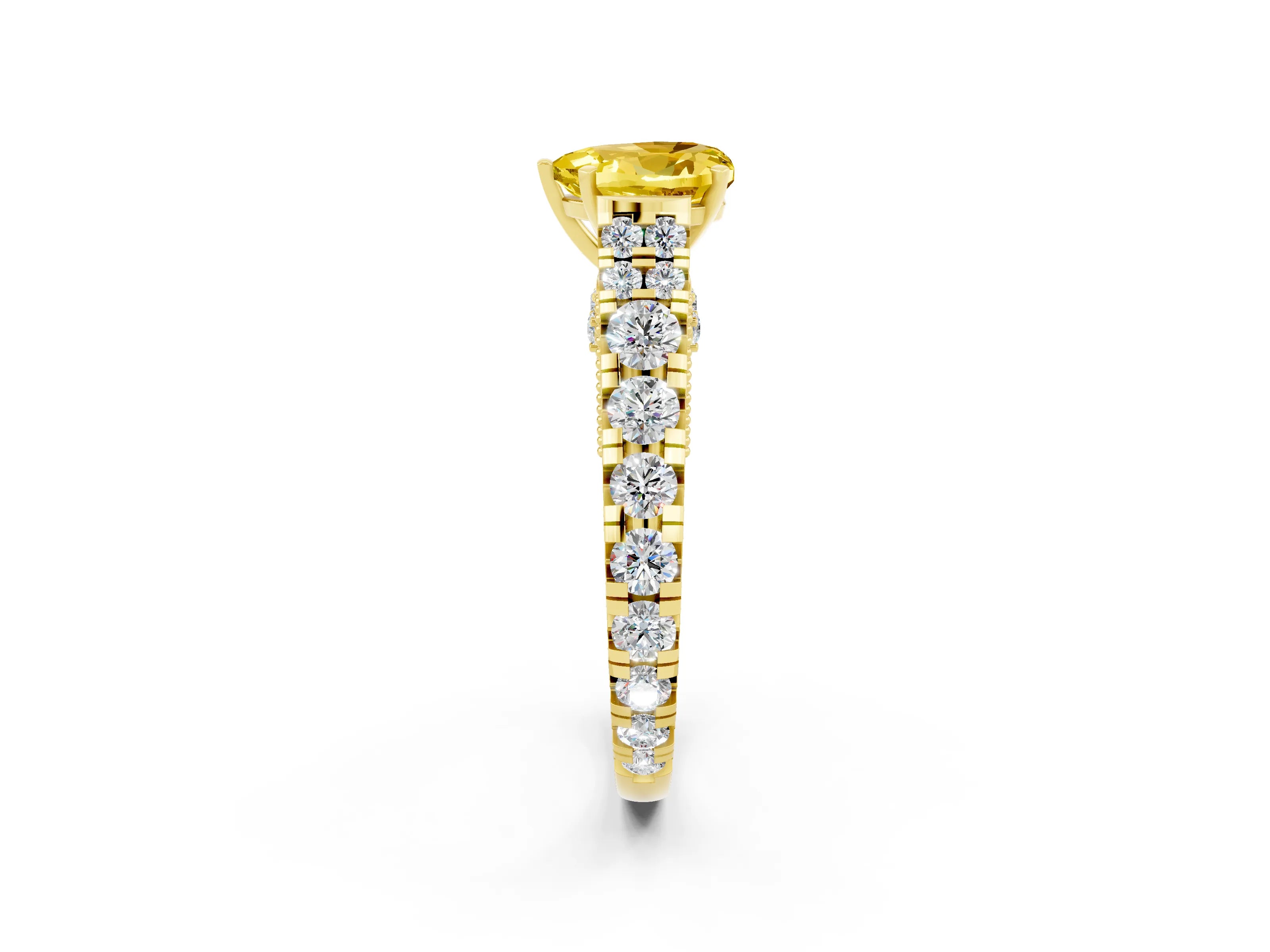 Yellow gold Heart Cut Yellow Sapphire Classic Solitaire Ring with Pavé Band and Four-Prong Setting_14