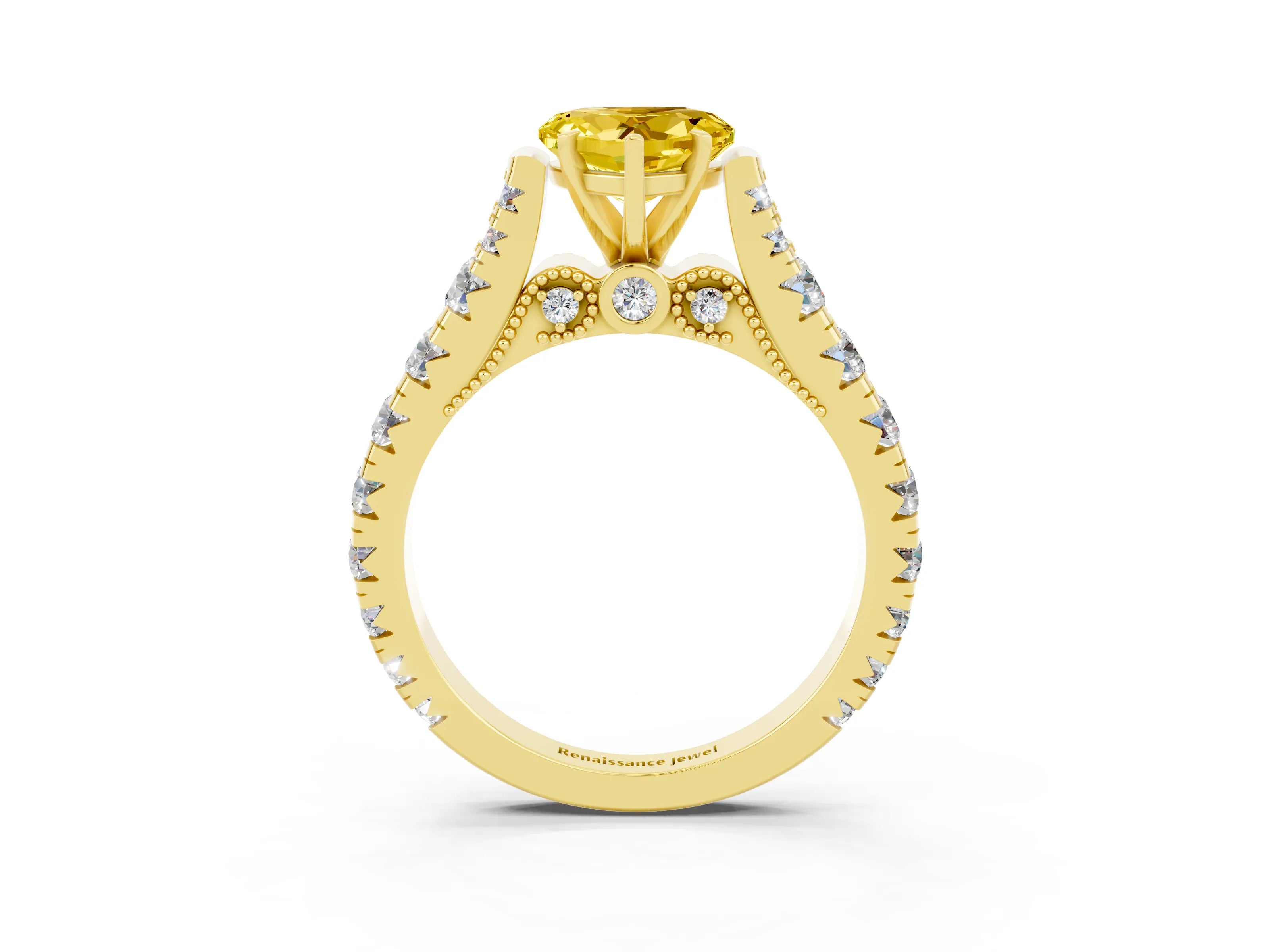 Yellow gold Heart Cut Yellow Sapphire Classic Solitaire Ring with Pavé Band and Four-Prong Setting_15