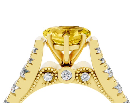 Yellow gold Heart Cut Yellow Sapphire Classic Solitaire Ring with Pavé Band and Four-Prong Setting_16