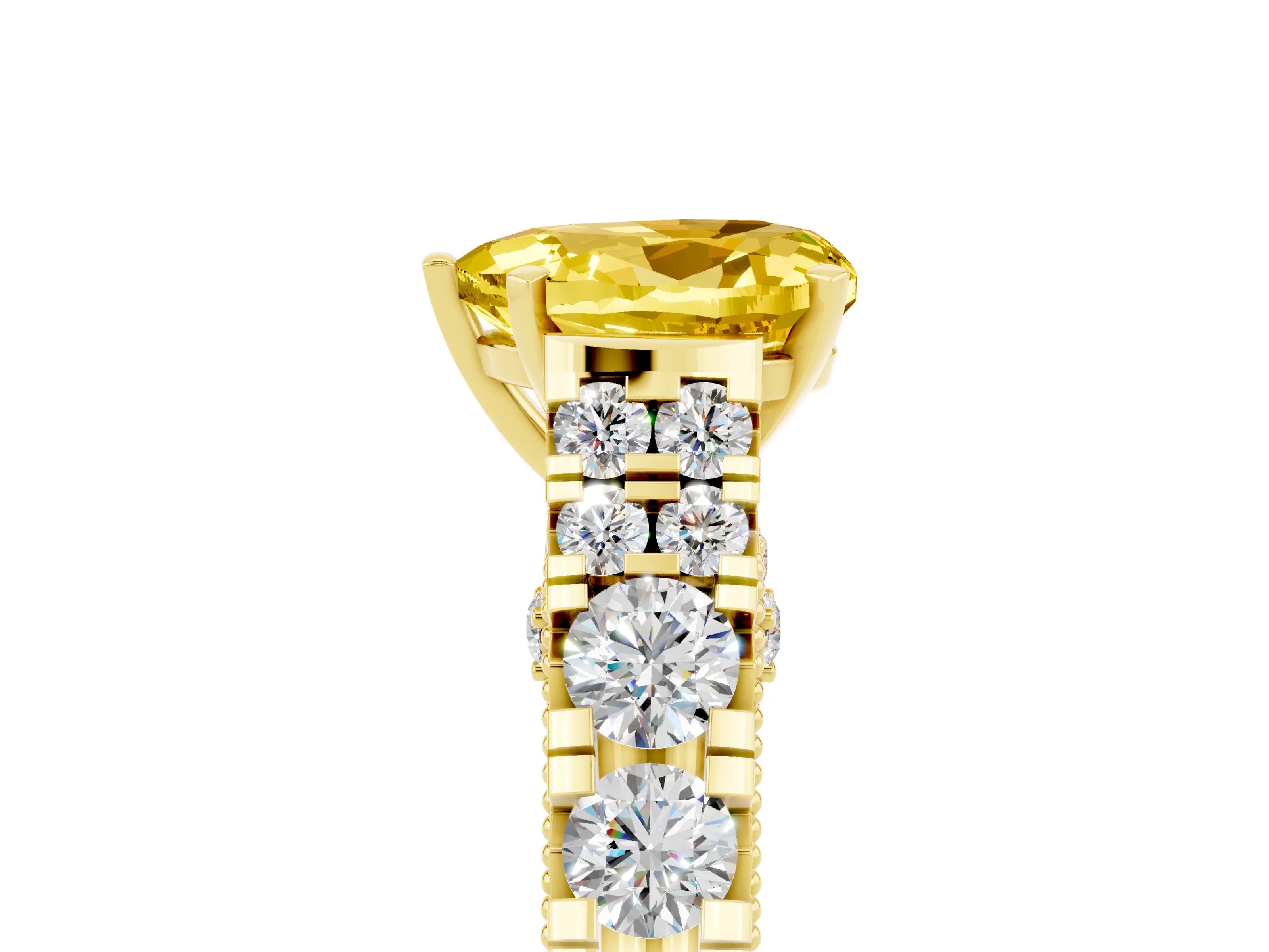 Yellow gold Heart Cut Yellow Sapphire Classic Solitaire Ring with Pavé Band and Four-Prong Setting_17
