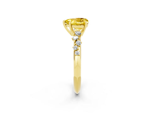 Yellow gold Heart Cut Yellow Sapphire Cluster Side Stone Solitaire Ring with Prong Setting_50