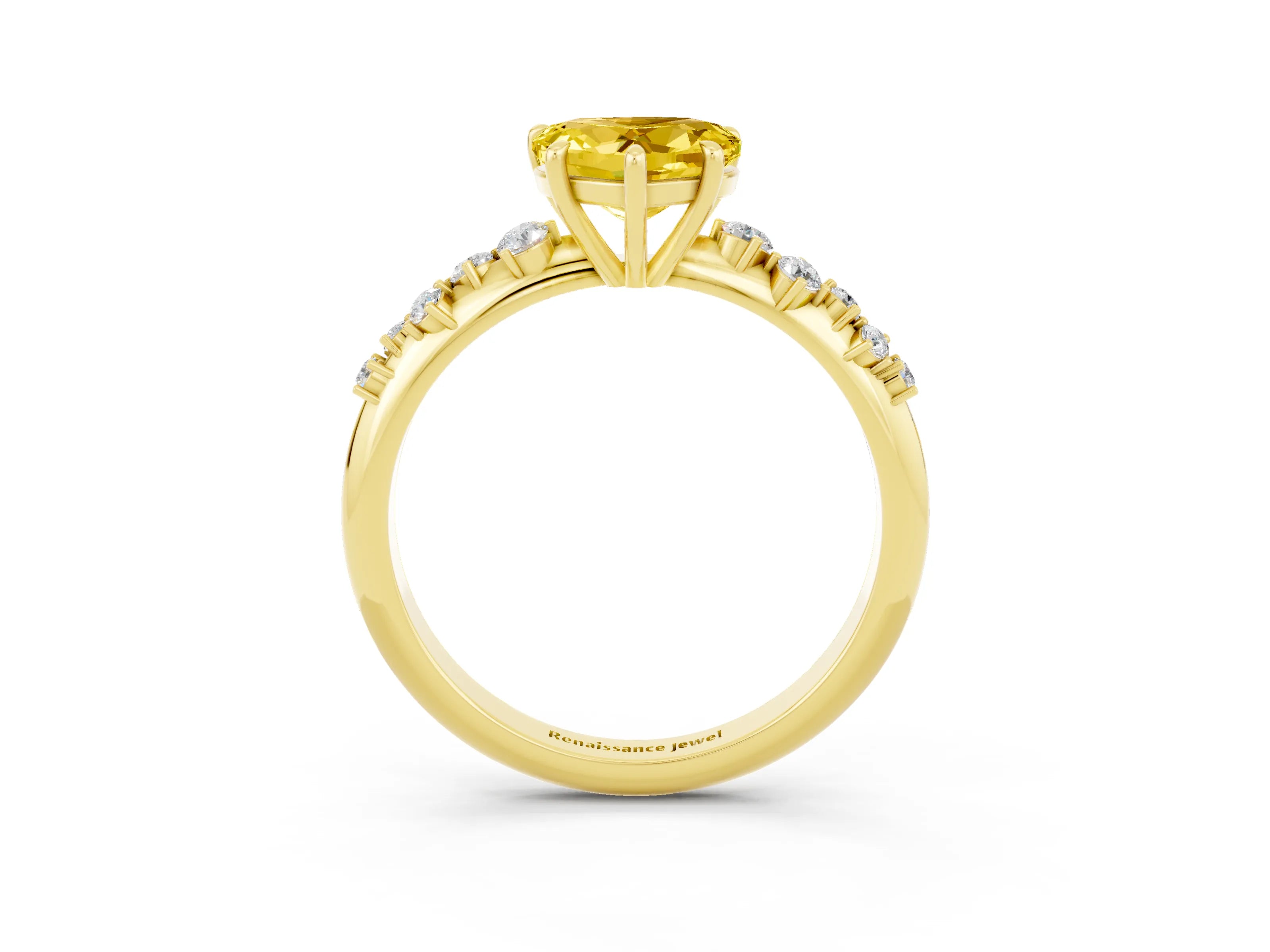Yellow gold Heart Cut Yellow Sapphire Cluster Side Stone Solitaire Ring with Prong Setting_51