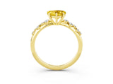 Yellow gold Heart Cut Yellow Sapphire Cluster Side Stone Solitaire Ring with Prong Setting_51
