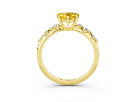 Yellow gold Heart Cut Yellow Sapphire Cluster Side Stone Solitaire Ring with Prong Setting_51