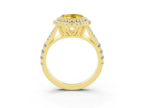 Yellow gold Heart Cut Yellow Sapphire Double Halo Ring with Split Shank and Prong Setting_15