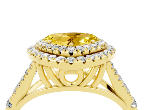 Yellow gold Heart Cut Yellow Sapphire Double Halo Ring with Split Shank and Prong Setting_16