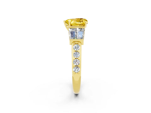 Yellow gold Heart Cut Yellow Sapphire Engagement Ring with Baguette Side Stones and Channel Set Band_2