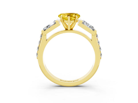 Yellow gold Heart Cut Yellow Sapphire Engagement Ring with Baguette Side Stones and Channel Set Band_3