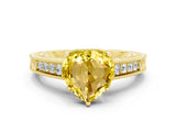 Yellow gold Heart Cut Yellow Sapphire Engagement Ring with Milgrain Channel Set Band and Prong Setting_24