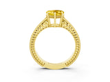 Yellow gold Heart Cut Yellow Sapphire Engagement Ring with Milgrain Channel Set Band and Prong Setting_27
