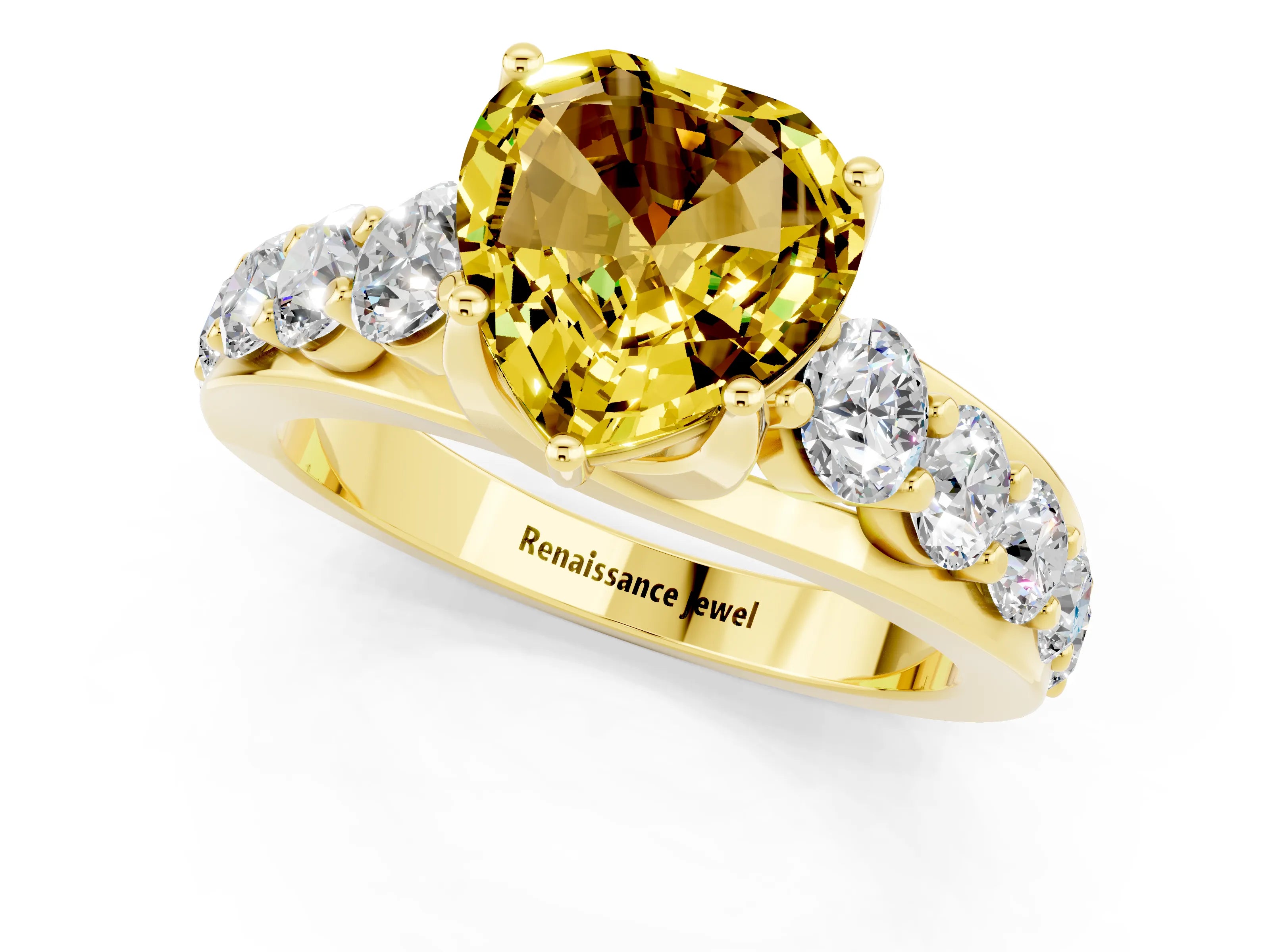 Yellow gold Heart Cut Yellow Sapphire Engagement Ring with Pavé Band and Four-Prong Setting_1
