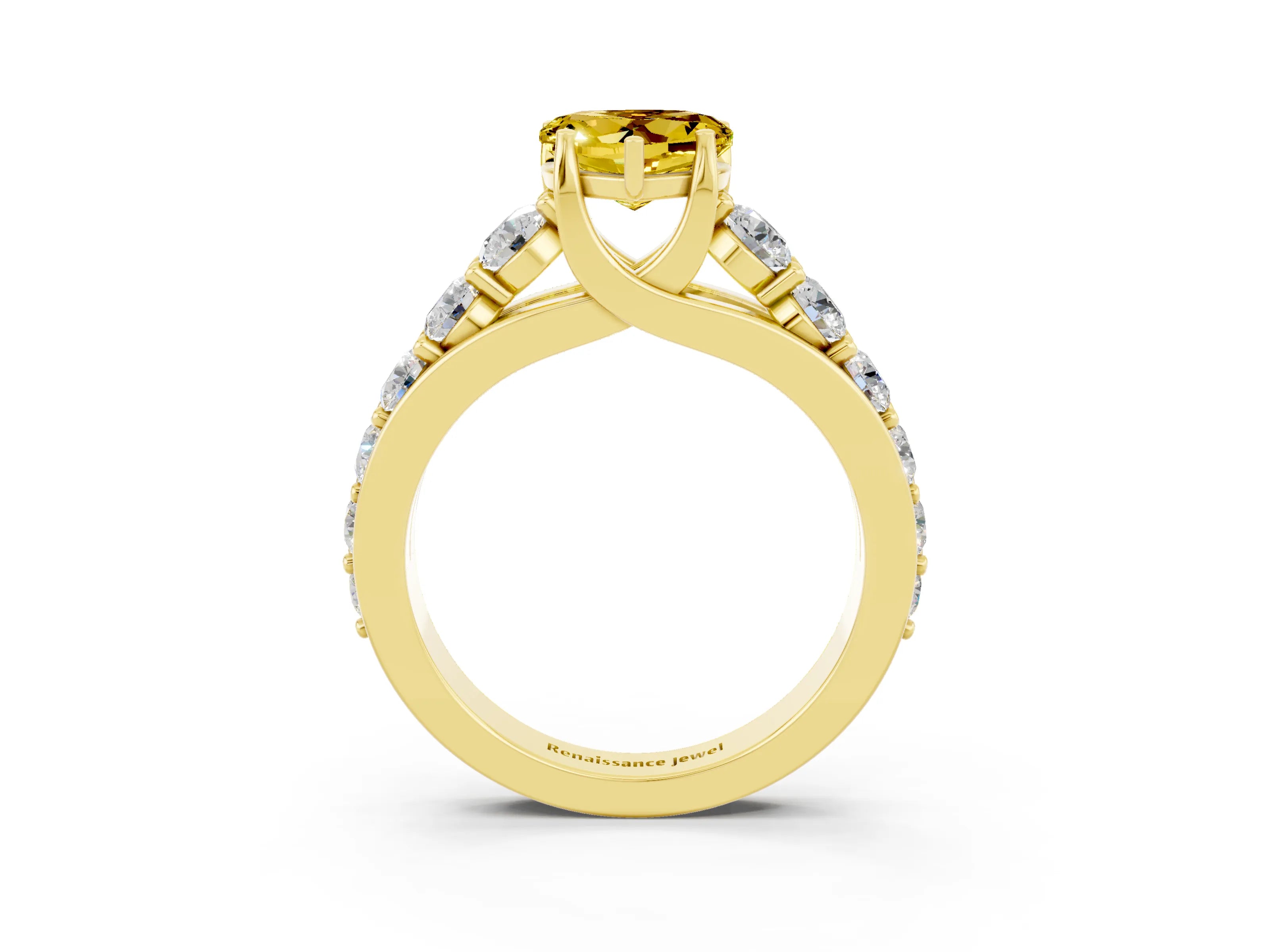 Yellow gold Heart Cut Yellow Sapphire Engagement Ring with Pavé Band and Four-Prong Setting_3