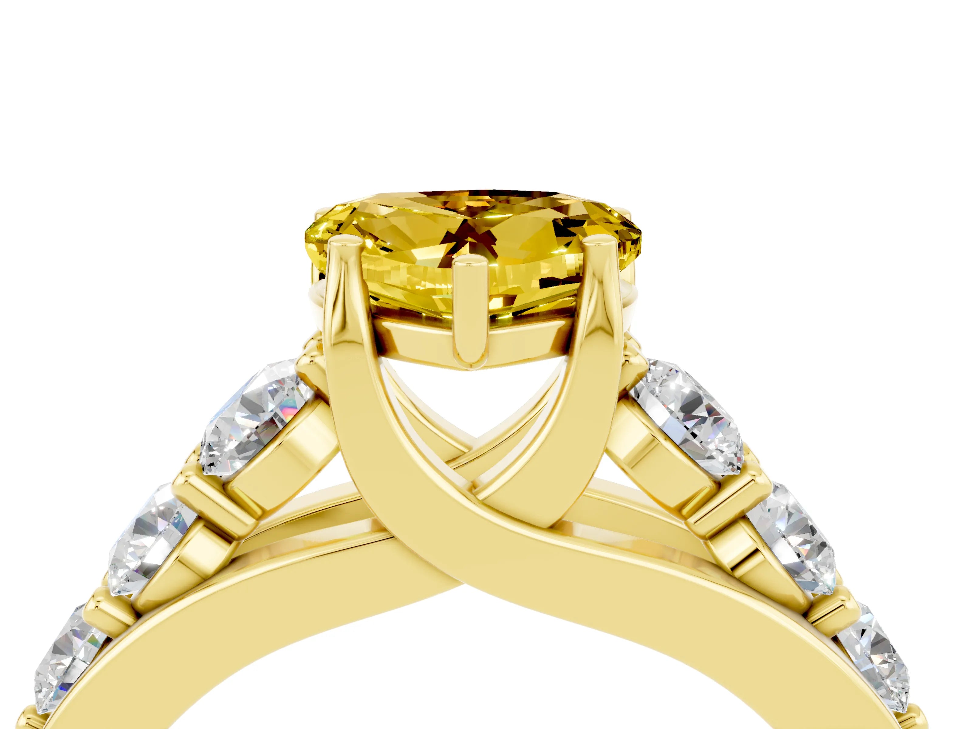 Yellow gold Heart Cut Yellow Sapphire Engagement Ring with Pavé Band and Four-Prong Setting_4