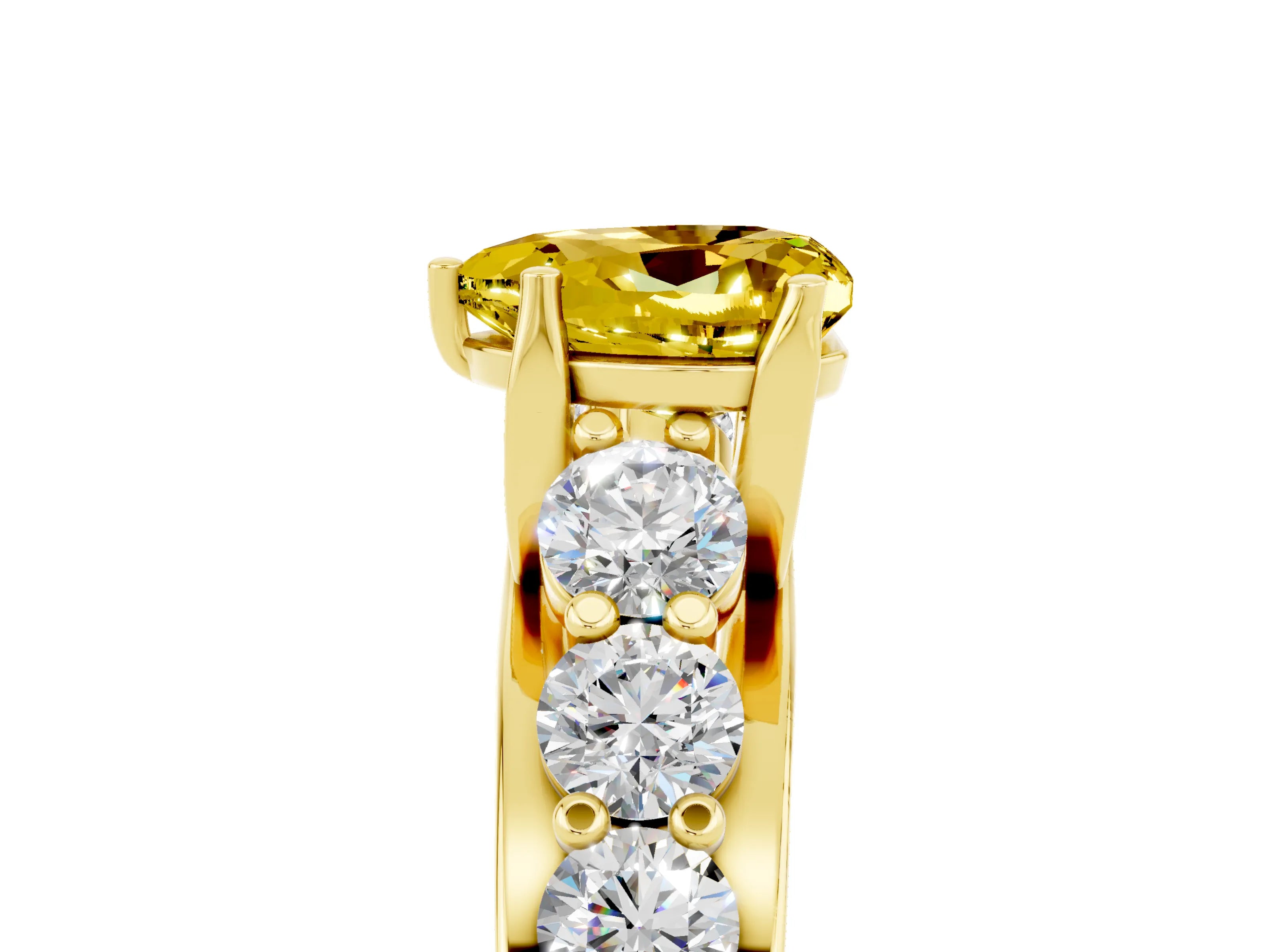 Yellow gold Heart Cut Yellow Sapphire Engagement Ring with Pavé Band and Four-Prong Setting_5