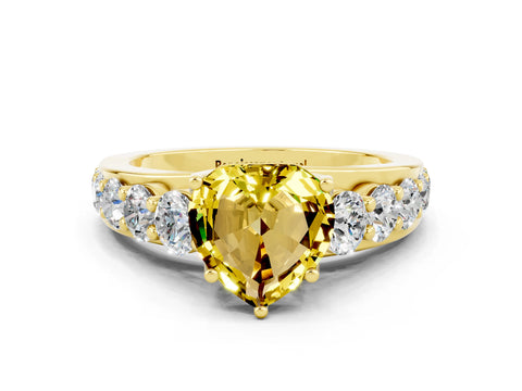 Yellow gold Heart Cut Yellow Sapphire Engagement Ring with Pavé Band and Four-Prong Setting