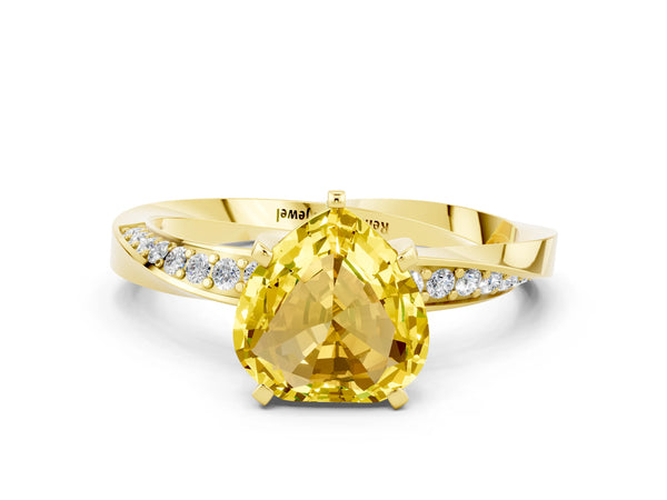 Yellow gold Heart Cut Yellow Sapphire Engagement Ring with Side Stone Accents and Four-Prong Setting