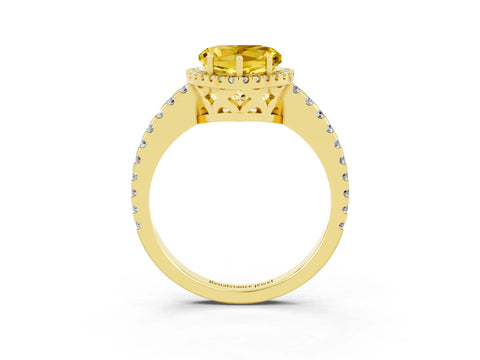 Yellow gold Heart Cut Yellow Sapphire Halo Engagement Ring with Pavé Band and Prong Setting_15