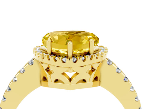 Yellow gold Heart Cut Yellow Sapphire Halo Engagement Ring with Pavé Band and Prong Setting_16