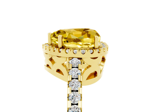 Yellow gold Heart Cut Yellow Sapphire Halo Engagement Ring with Pavé Band and Prong Setting_17