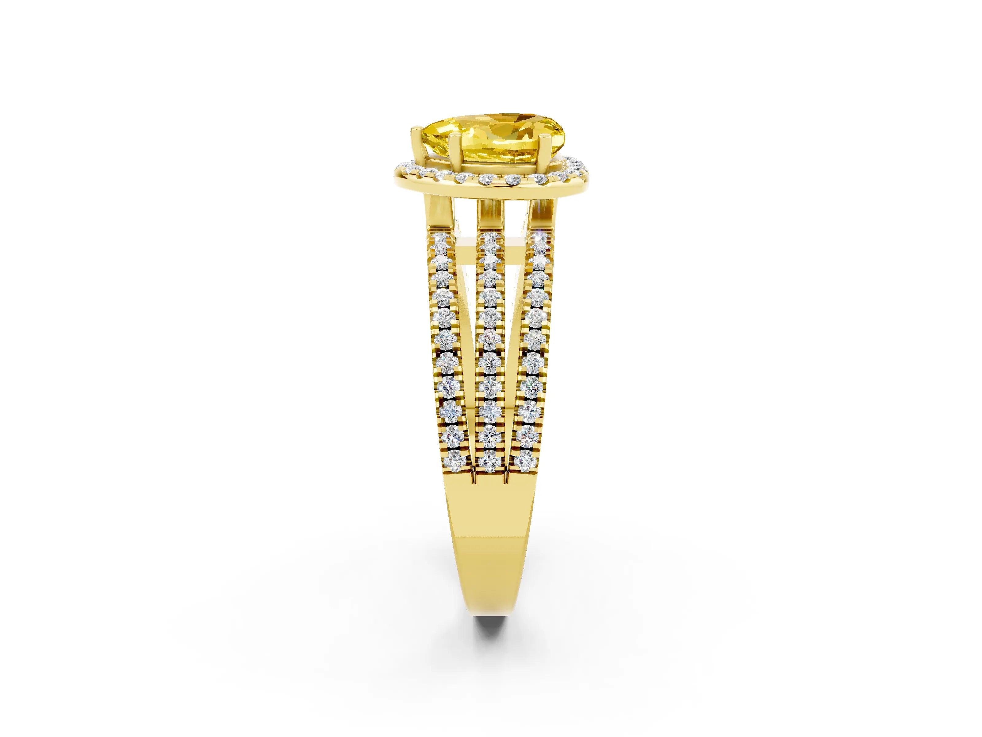 Yellow gold Heart Cut Yellow Sapphire Halo Engagement Ring with Split Shank and Four-Prong Setting_2
