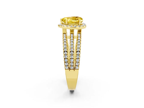 Yellow gold Heart Cut Yellow Sapphire Halo Engagement Ring with Split Shank and Four-Prong Setting_2