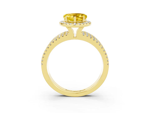 Yellow gold Heart Cut Yellow Sapphire Halo Engagement Ring with Split Shank and Four-Prong Setting_3