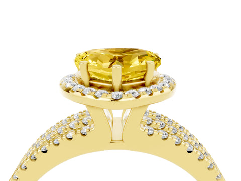 Yellow gold Heart Cut Yellow Sapphire Halo Engagement Ring with Split Shank and Four-Prong Setting_4