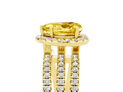 Yellow gold Heart Cut Yellow Sapphire Halo Engagement Ring with Split Shank and Four-Prong Setting_5