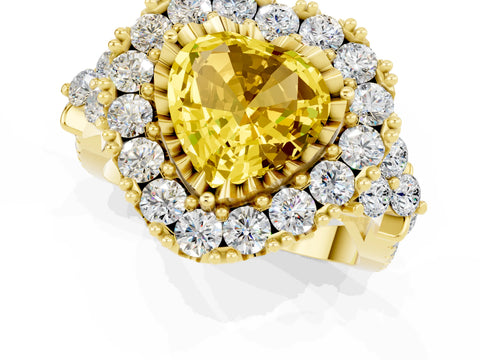 Yellow gold Heart Cut Yellow Sapphire Halo Ring with Pavé Band and Four-Prong Setting_13