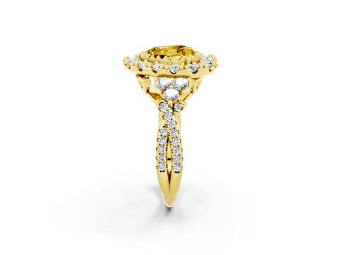 Yellow gold Heart Cut Yellow Sapphire Halo Ring with Pavé Band and Four-Prong Setting_14